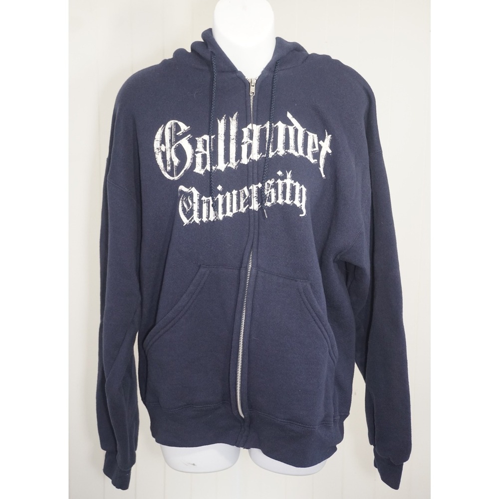 Soffe Large Gallaudet University Navy Blue Zip Up Hoodie Collegiate Graphic